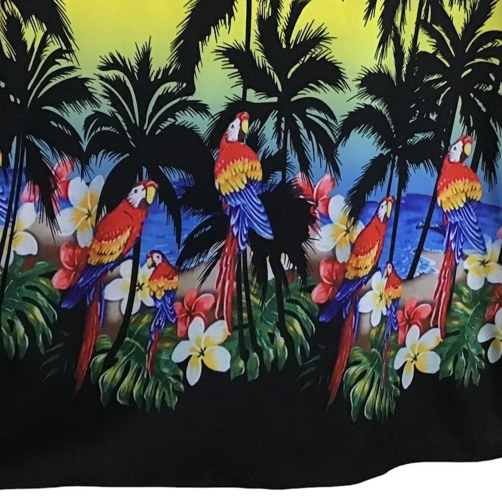 Vtg Hawaiian Shirt Mens Sz M All Over Parrots Floral Birds Tropical Palm Trees